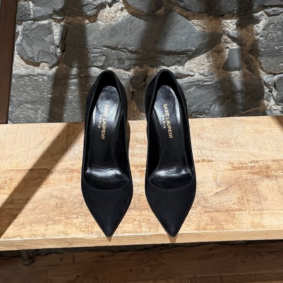 Saint Laurent Black Suede Paris 100 Pumps - Picture 3 of 11